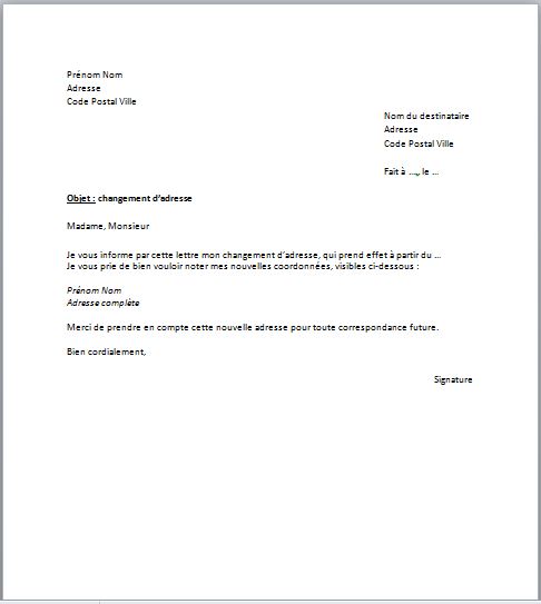 modele de courrier erreur d'adresse